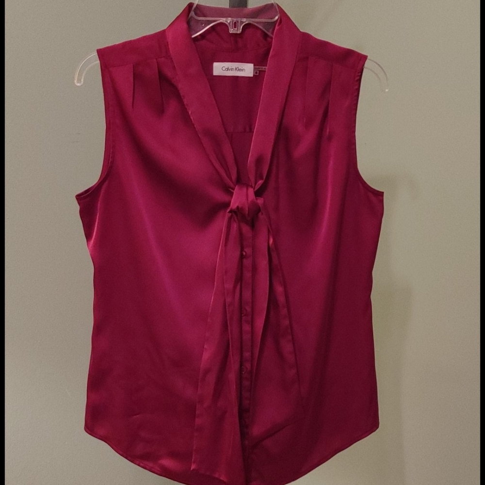 Calvin Kelin Cranberry Red Tie Front Shell Blouse